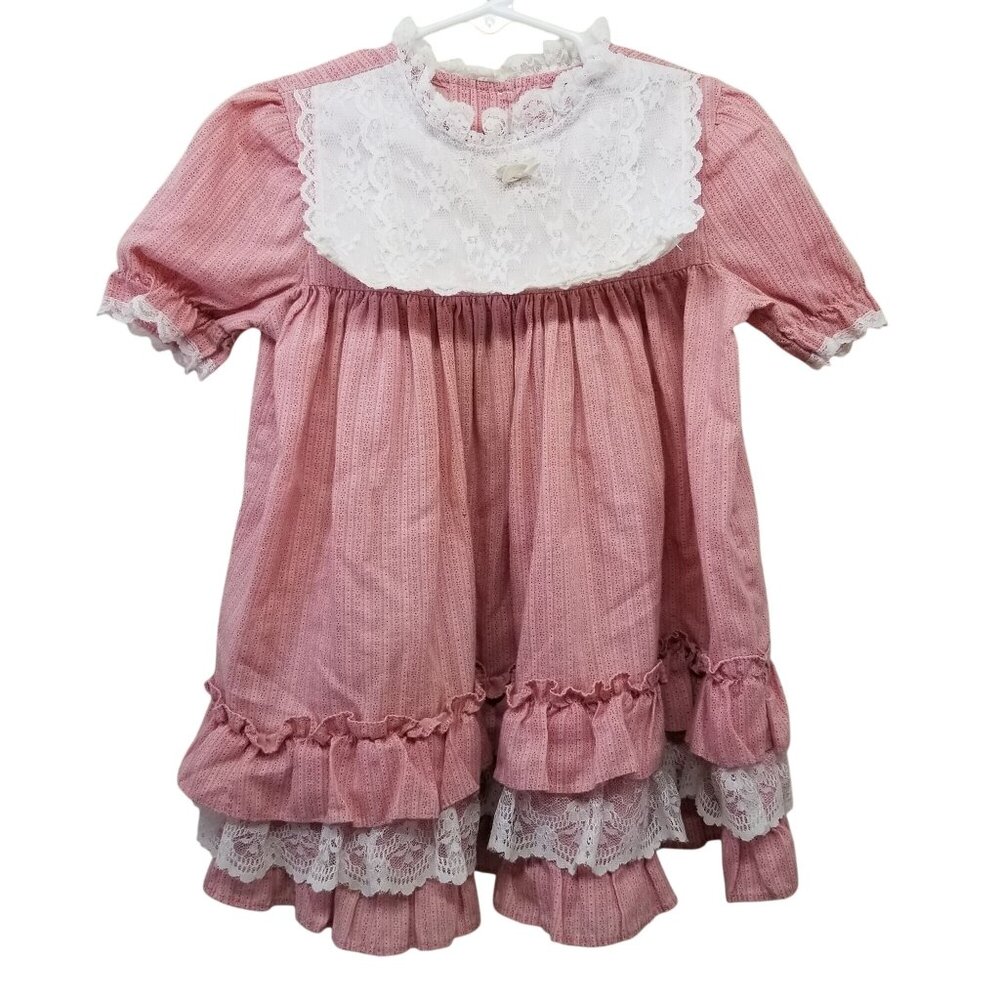 Disney Winnie the Pooh 4 Pink Lace Pageant Dress Full‎ Circle Ruffles Bow Tiers